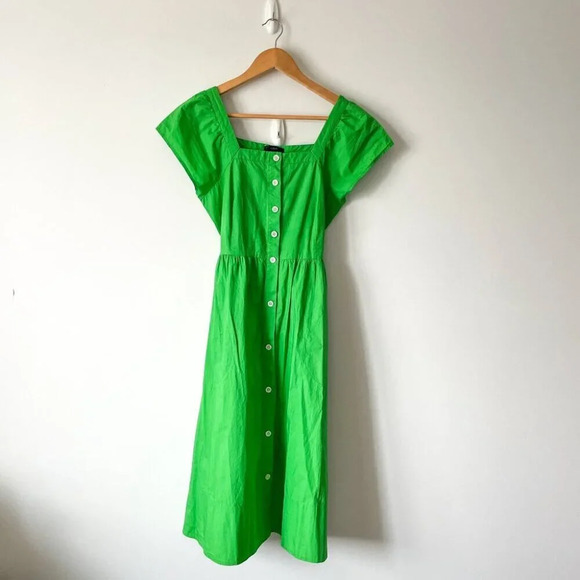 J. Crew 100% Cotton Button Front Shirt Dress Green Size 4 - Picture 4 of 9